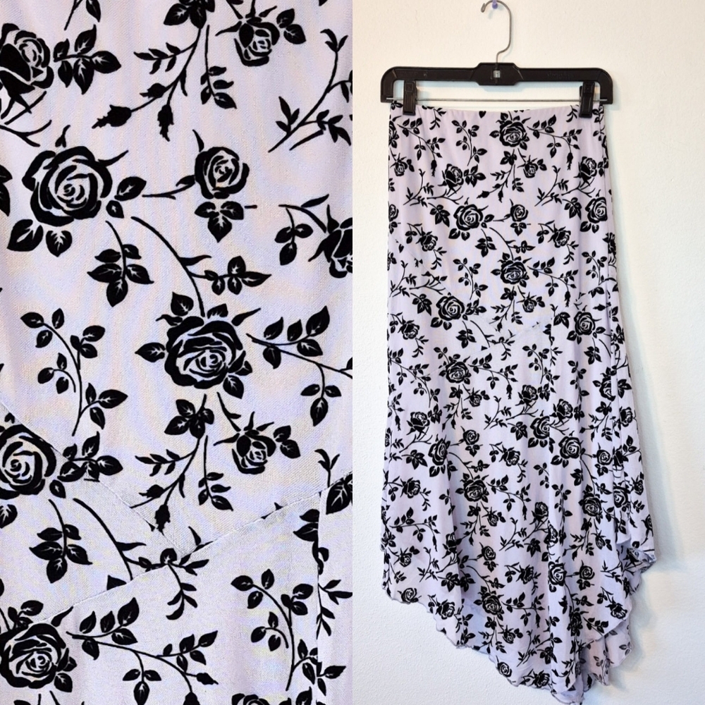 NEW One Clothing Liliac Lavender Mesh Asymetrical Maxi Skirt w/ Velvet Flowers